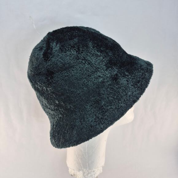 LIZ CLAIBORNE Vintage 90s Wide Brim Fur/Fluffy Dark Green Bucket Hat - Picture 5 of 7